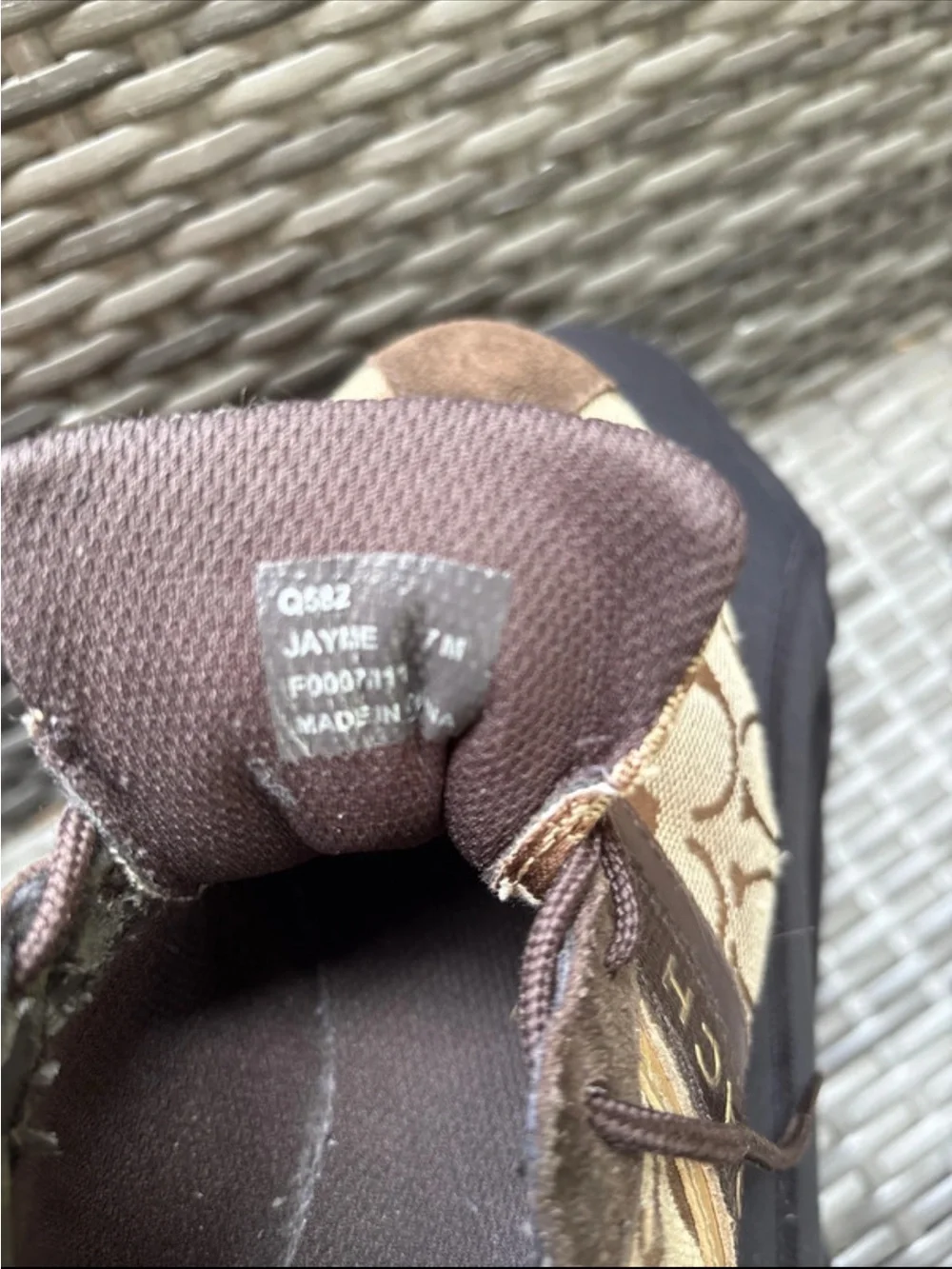 Coach Brown Signature Canvas Sneakers with Gold & Bronze Stripes - Women